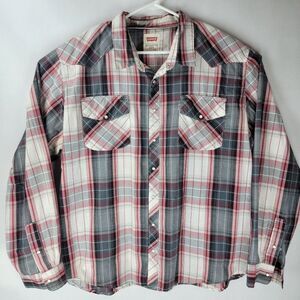 Levis Mens Size XXXL Red Black Plaid Pearl Snap Western Long Sleeve Shirt